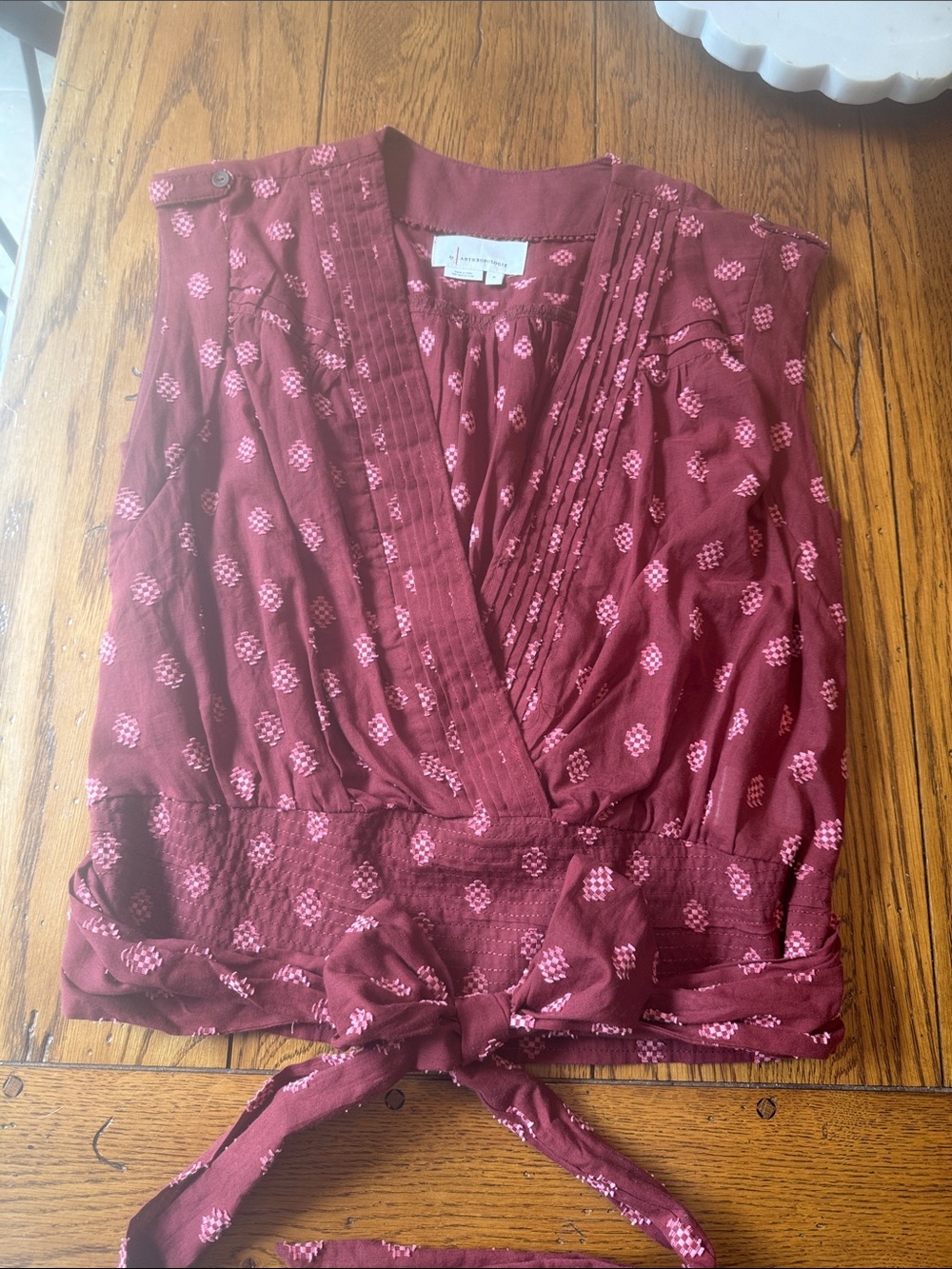 Women's Burgundy Wrap-Front Sleeveless Top